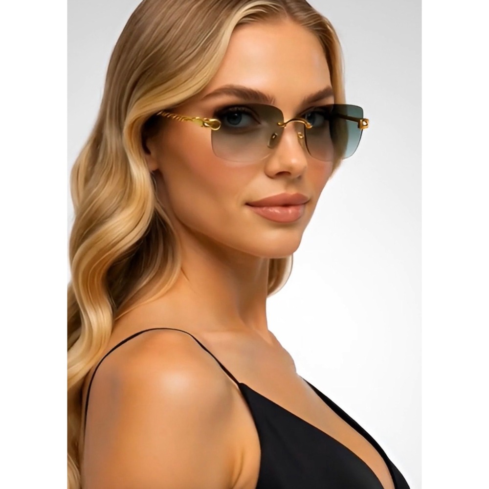 Women Fashion Sunglasses Green Lens Rectangle Gold Frame Shades Lentes Gafas New